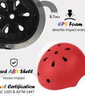 Adjustable Kids Bike Helmet For Toddlers To Teens, Three Sizes Small Medium Large, Red, Multi Sport Use, Impact Resistant ABS Shell With EPS Foam