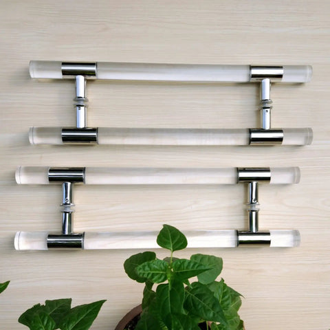 Clear Acrylic Push Pull Door Handle Set For Double Sided Use On Shower Barn Hotel And Patio Doors With Easy Installation No Fuss Durable Replacement Kit And All Hardware Included