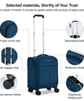 Ultra Lightweight 16 Inch Underseat Carry On Luggage With 360 Degree Spinner Wheels, FAA Approved For All Cabins, Blue features