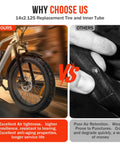 14x2.125 Inch Tire And Tube Set For 57-254 E-Bike Replacement Tires Pack Of 2 Sets With Non Slip Deep Tread To Beef Up Your Ride Fits Folding Electric Bikes E Trikes Scooters And 14 Inch Wheel Applications, 14x2.125 tire and butyl tube comparison