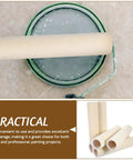 Image of 6 Piece Wool Paint Roller Covers With 4mm Nap resting on a green paint can with paint, showcasing compact wall painting supplies.