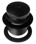 Tip Toe Schedule 40 PVC Bath Waste Assembly With One Hole Elbow Matte Black Finish Tub Drain Plug Faceplate And Brass Screws Includes 12 Inch By 4 Inch PVC Tubes For Easy Tub Upgrade. Top view of matte black push drain plug.