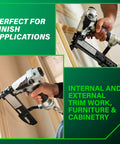 Narrow Crown Finish Stapler For Finishing And Cabinetry, 18 Gauge Pneumatic Nail Gun, used for trim work and cabinetry.