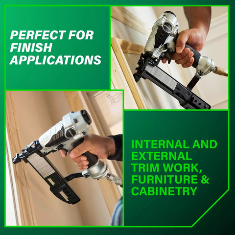 Narrow Crown Finish Stapler For Finishing And Cabinetry, 18 Gauge Pneumatic Nail Gun, used for trim work and cabinetry.