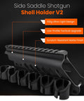 Side Saddle Shotgun Shell Holder V2 close-up showing 6-shell capacity and durable matte finish for Mossberg 500