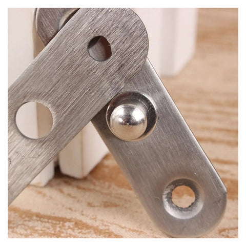 Close-up of self closing reversible door hinge with 360 degree hidden stainless steel construction for cabinets and furniture.