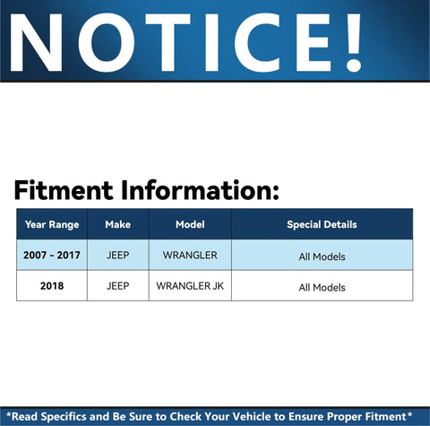 Front Outer Tie Rod End Set For Jeep Wrangler 2007 Through 2017 JK Without Drag Link Includes Two Outer Ends With M25x1.5-6g Thread For Reliable Steering Upgrade fitment chart
