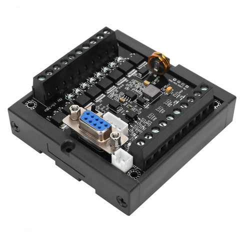 FX1N 20MT Programmable Controller PLC Module Regulator Board For Industrial DC24V, Pro Grade High Speed Pulse Inputs C235 C251, Y0 Y1 10K Pulse Output, Compatible With FX1N Series, Anti Interference Design Built To Last In Harsh Environments. black PLC module with DB9 port and screw terminals