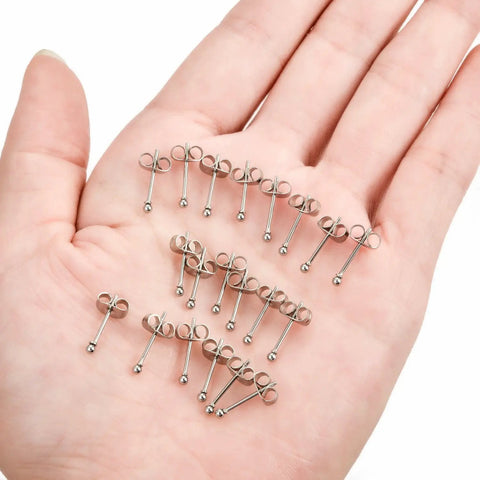 20 Pair 20G 2mm Tiny Stud Earrings Set In 316L Stainless Steel With CZ Ball Studs And Steel Ball Designs For Men And Women Daily Wear Friendly Multipack With Eye Catching Shine And Durable Affordable Earring Set, in hand