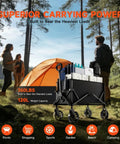 Collapsible Folding Wagon With Dual Cup Holders, Heavy Duty Utility Cart For Camping, Shopping, And Sports, Sturdy Steel Frame That Handles Up To 360 Pounds, Easy Fold And Go in a camping setting.