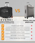 Comparison between Your Go To Carry On Rolling Laptop Briefcase For 16 Inch Laptops and a typical rolling briefcase with features listed.