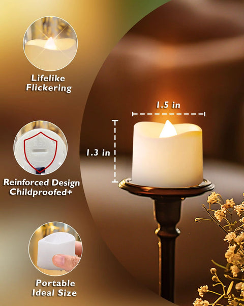 Homemory 24-pack flameless LED tea lights, 1.5 in dia x 1.3 in h, white plastic, battery-operated for votive decor