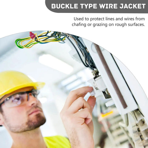 200 Pcs Nylon Cable Bushing Grommets Snap In Wire Protector Kit For Network Distribution Boxes And Office Setup Black Heavy Duty Wear Resistant Gear To Keep Cables Safe And Neat. worker installing white snap-in wire jacket on cables