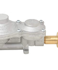 Flame King 2-stage propane regulator with POL, horizontal, brass inlet/outlet for RV/trailers (G2R150B-POLa)