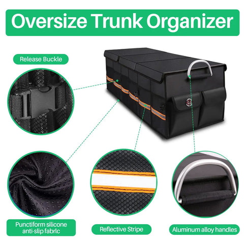 Trunk Organizer For Cars And SUVs Waterproof Collapsible Cargo Organizer With Durable Multi Compartments Oversize Black