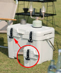 Two Pack Rubber Flexible T Handle Draw Latches With Mounting Screws on a white cooler outdoors