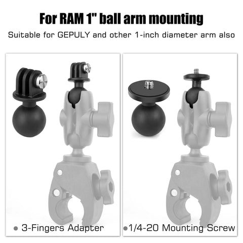 Two Pack 1 Inch Ball Head Mounts With One Quarter Inch Twenty Threaded Stud For GoPro Hero Series components displayed