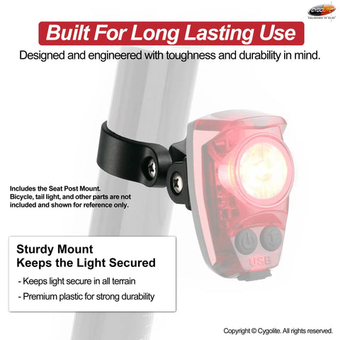 Seat Post Mount For Hypershot, Hotshot Pro, And Hotshot Bicycle Taillight Series with durable hard mounts on bike seatpost