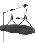 Ceiling Hoist For Cargo Box And Gear Heavy Duty Garage Storage Lift With Triple Pulley System Holds Up To 150 Lbs Fits 10 To 14 Foot Ceilings Overhead Space Saver installed