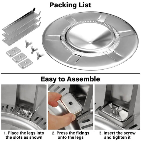 Heat Deflector for 19 to 20.5 Inch Fire Pits with Portable 304 Stainless Steel Diffuser That Captures and Redirects Heat, assembly guide
