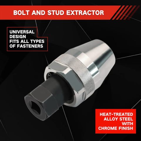 Damaged Bolt And Stud Extractor Tool For 1/4 To 1/2 Inch Studs, heat-treated alloy steel with chrome finish, 3/8 drive