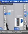 Adjustable Resistance Band Wall Anchor Mount System showing height adjustment mechanism, durable steel material for home workouts.