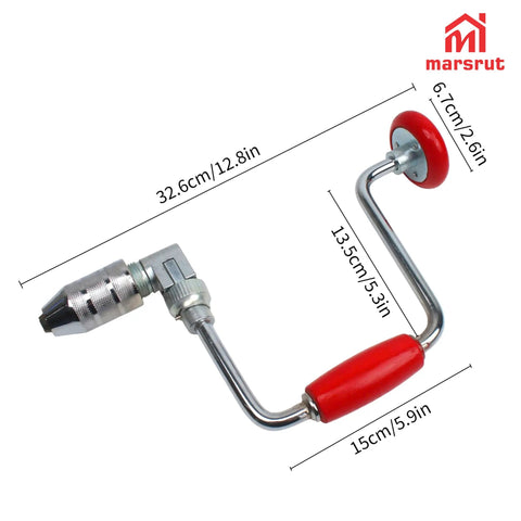 Hand Crank Brace Drill 12.8 Inch With 4 Jaw Chuck For Square End Bits Only Old School Woodworking Tool For DIY Carpenters And Woodworking Pros