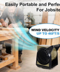 Beast High Velocity 450 CFM Fan With 3 Speed Settings 120V Air Mover in workshop with wind velocity display