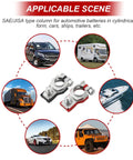 Built Tough Top Post Battery Terminal Connector Set With Positive And Negative Posts, 1 Pair Includes 2 Washers, Rust Resistant Copper Iron Plated, Easy Install For SUV Van Motorcycle Car Accessories shown with applicable vehicles