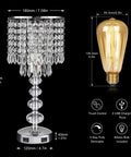 Crystal Table Lamp for Bedroom Nightstand With USB Ports, 16.9-inch height, silver with dimmable touch control and Edison bulb