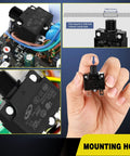 Premium 5 Pack Thermal Circuit Breaker With Auto Reset Function 5 Amp shown mounted on a circuit board alongside a hand for scale.
