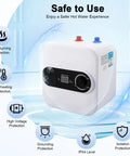 Compact 2 Point 1 Gallon Under Sink Hot Water Heater Featuring 1500 Watt Fast Heating, with safety features and control panel.