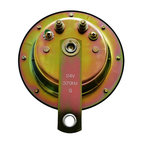 Heavy Duty 24 Volt Horn Replacement 121058 Plug And Play Upgrade For Skyjack Electric Scissor Lifts close-up view of the horn's metal base and terminals.