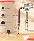 Diagram showing Portable Battery Powered Fuel Transfer Pump With Siphon Hose And Nozzle, 12 LPM, 3 Adapters, dimensions and storage bag