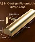 Diagram of Wireless Battery Operated Picture Light With Remote Dimmable Tilt Head Slick Wall Mount Polished Brass Finish, 11.5 inches