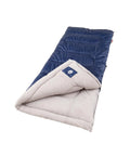 Brazos 20 To 30 Degree Fahrenheit Adult Cool Weather Sleeping Bag With No Snag Zipper And Stuff Sack, unfolded with blue outer and beige lining.