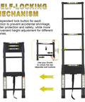 Telescopic Ladder For Home And Outdoor Use 10.5 Feet Aluminum Extension Ladder with self-locking mechanism, black