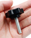 Grab These Solid M8 X 30mm Hex Clamping Knobs 2 Pack Black Machine Screw Thumb Wheels in hand showing M8 x 30mm size and design.