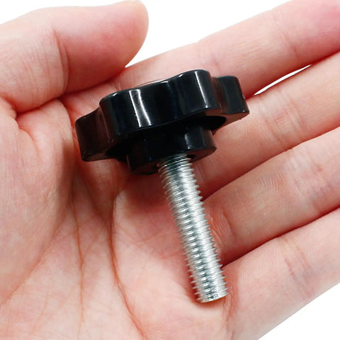 Grab These Solid M8 X 30mm Hex Clamping Knobs 2 Pack Black Machine Screw Thumb Wheels in hand showing M8 x 30mm size and design.