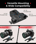 Sturdy Universal Camera Base Plate Kit With Dual 15mm Lightweight Rod Clamps Quick Release Platform side view with threaded holes.