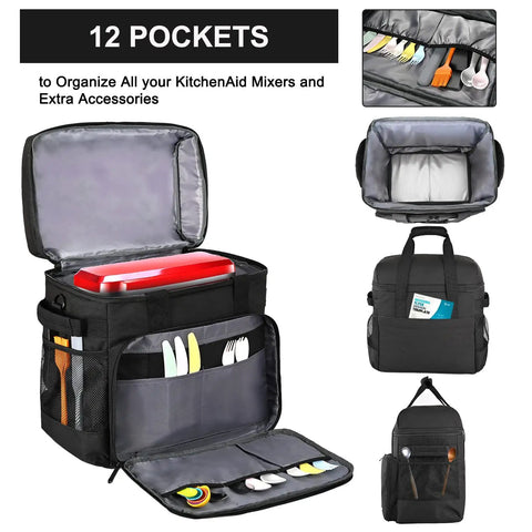 Padded Stand Mixer Travel Bag For 6 To 8 Quart KitchenAid, Durable Portable Case With Plenty Of Pockets For Attachments And Accessories.