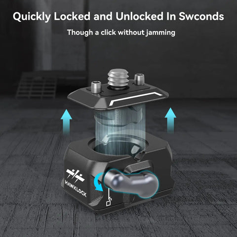 Drop In HawkLock Mini Quick Release Plate With One Quarter Inch Screw for quick locking and unlocking mechanism display