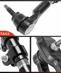 Beefed-Up Heavy Duty Front Steering Linkage Drag Link Tie Rod Kit For Dodge Ram 1500 2006 To 2008 Extended Crew Cab 4WD Ram 2500 2003 To 2010 Ram 3500 2003 To 2010 And Ram 2500 2011 To 2013 4WD close-up of black steel tie rod ends