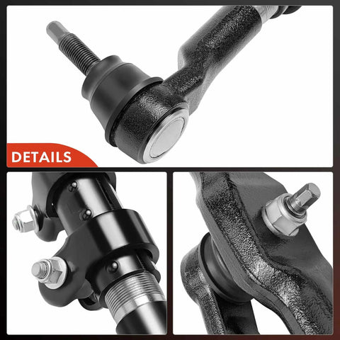 Beefed-Up Heavy Duty Front Steering Linkage Drag Link Tie Rod Kit For Dodge Ram 1500 2006 To 2008 Extended Crew Cab 4WD Ram 2500 2003 To 2010 Ram 3500 2003 To 2010 And Ram 2500 2011 To 2013 4WD close-up of black steel tie rod ends