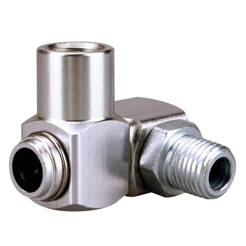 1/4 Inch NPT 360 Degree Swivel Air Hose Connector For Flexible Tooling, Industrial Swivel Air Fittings, 300 PSI Max, Accepts Standard Threaded Fittings And Quick Change Adapters, Silver, close-up