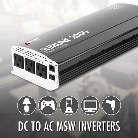 Hella Compact Dc To Ac Power Inverter Pumping 2000 Watt Continuous And 4500 Watt Peak Output with three AC sockets and USB.