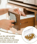 Heavy Duty Plastic Drawer Glide Pads Fix Sticky Dresser Slides With No Sweat Bottom Mount Furniture Runners 16 Pack in use on drawer.