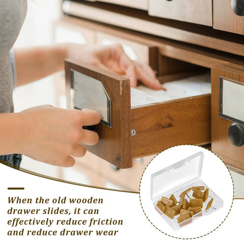 Heavy Duty Plastic Drawer Glide Pads Fix Sticky Dresser Slides With No Sweat Bottom Mount Furniture Runners 16 Pack in use on drawer.