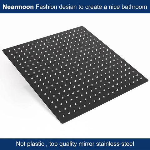 Square Ceiling Mount Rain Shower Head 16 Inch Matte Black With Shower Arm Stainless Steel Waterfall Showerhead