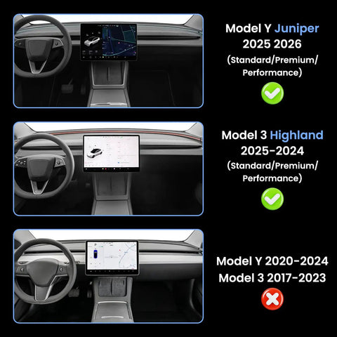 Tesla Model Y Juniper under screen storage organizer compatibility for 2025 2026 Model 3 Highland 2024 2026, interior view.